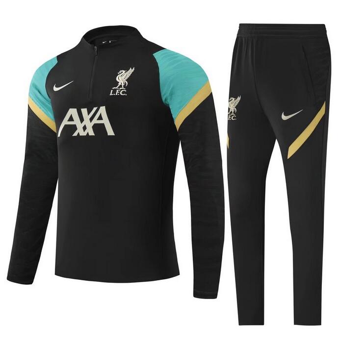 2021/22 Liverpool Black Green Training Kits Sweatshirt with Pants